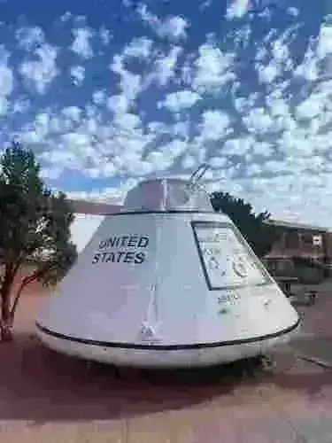 Historic Apollo capsule boilerplate on display outdoors in Arizona.